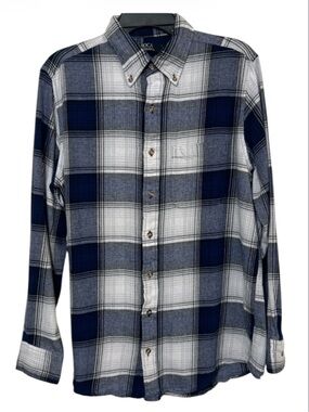 Boca Classics Men’s Medium Plaid Flannel Shirt Long Sleeve Blue White